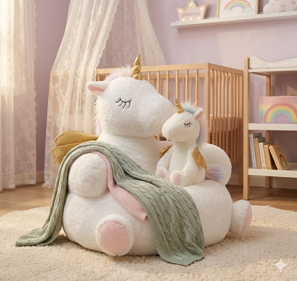 פוף חד קרן לילדים עם בובה תואמת |  UNICORN - שאנגו פופים וריהוט